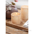 custom rattan woven hurricane candle glass cylinder vase